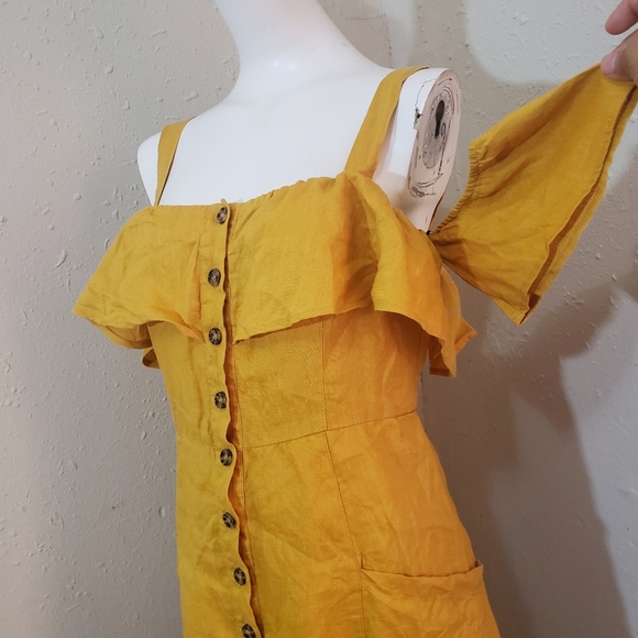 Forever 21 yellow mustard cold shoulder dress S - Picture 3 of 8